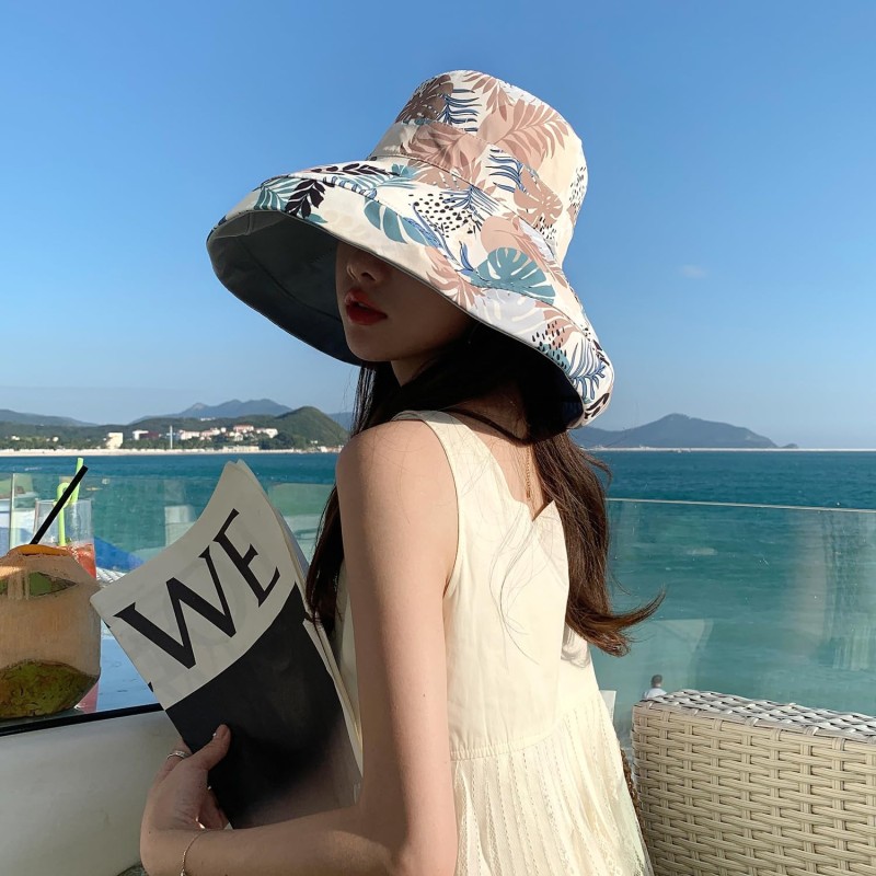 Blue Wide Brim Sun Hat with UV Protection HUAMULAN women's blue wide brim sun hat with wired edge and reversible design