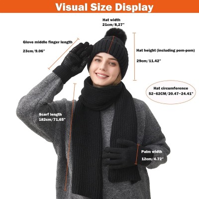 Women's winter beanie scarf gloves set with pompom and touchscreen compatibility