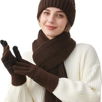 Women's Winter Beanie Scarf Gloves Set – Touchscreen Fleece Lined Pompom Ear Flap Peruvian Cold Weather Ski Set Women's Winter Beanie Scarf Gloves Set – Touchscreen Fleece Lined Pompom Ear Flap Peruvian Cold Weather Ski Set