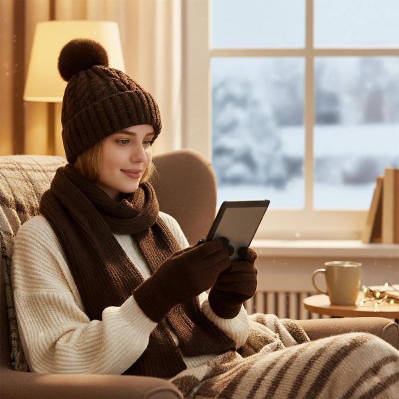 Women's Winter Beanie Scarf Gloves Set for Cold Weather Women's Winter Beanie Scarf Gloves Set with Touchscreen Fleece Lining
