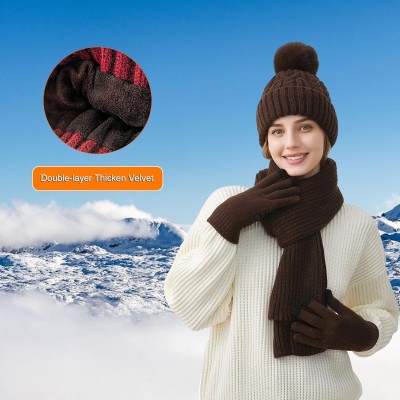 Women's Winter Beanie Scarf Gloves Set for Cold Weather Women's Winter Beanie Scarf Gloves Set with Touchscreen Fleece Lining