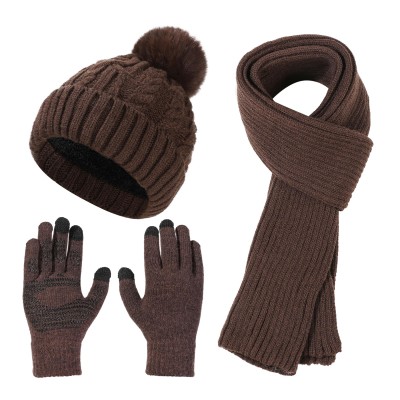 Women's Winter Beanie Scarf Gloves Set for Cold Weather Women's Winter Beanie Scarf Gloves Set with Touchscreen Fleece Lining