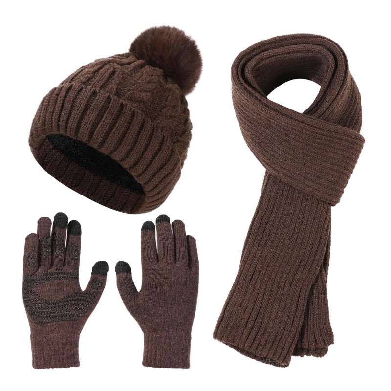Women's Winter Beanie Scarf Gloves Set for Cold Weather Women's Winter Beanie Scarf Gloves Set with Touchscreen Fleece Lining