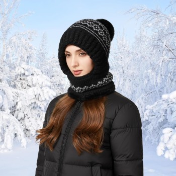 Women's 3-in-1 Fleece Lined Balaclava Ski Snow Winter Cold Weather Hat Scarf Mask One Size
