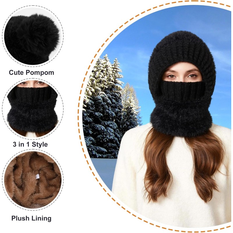 Women’s Fleece Lined 3-in-1 Balaclava – Winter Ski Hat Neck Scarf Women's Fleece Lined 3-in-1 Balaclava Winter Ski Hat Neck Scarf