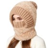 Women’s 3-in-1 Warm Balaclava Ski Winter Fleece Beanie Neck Scarf Khaki One Size Cold Weather