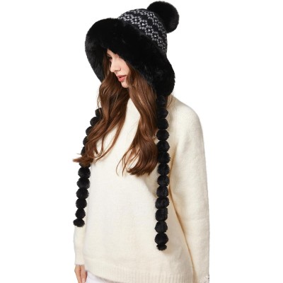 HUAMULAN Women’s Fleece Lined Earflap Pom Pom Ski Hat HUAMULAN Women’s Black Floral Pom Pom Winter Beanie with Earflaps
