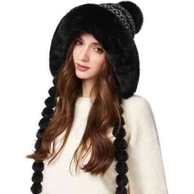 HUAMULAN Women’s Fleece Lined Earflap Pom Pom Ski Hat HUAMULAN Women’s Black Floral Pom Pom Winter Beanie with Earflaps
