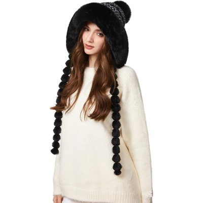 HUAMULAN Women’s Fleece Lined Earflap Pom Pom Ski Hat HUAMULAN Women’s Black Floral Pom Pom Winter Beanie with Earflaps