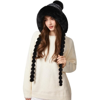 HUAMULAN Women’s Fleece Lined Earflap Pom Pom Ski Hat HUAMULAN Women’s Black Floral Pom Pom Winter Beanie with Earflaps