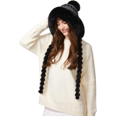 HUAMULAN Women’s Fleece Lined Earflap Pom Pom Ski Hat HUAMULAN Women’s Black Floral Pom Pom Winter Beanie with Earflaps