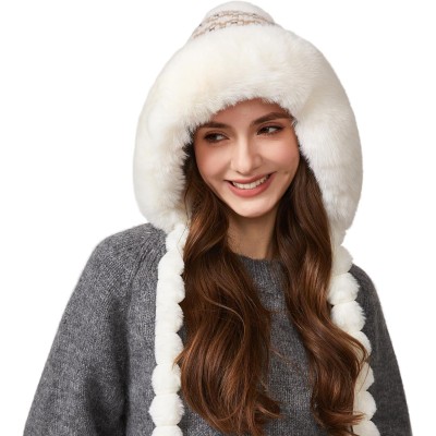 HUAMULAN Women's Fleece Lined Earflap Pom Pom Ski Hat HUAMULAN Women's Cream Floral Winter Beanie with Pom Poms