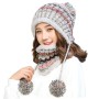 Women's Winter Beanie & Circle Scarf Set - Fleece Lined, Pompoms, Gray
