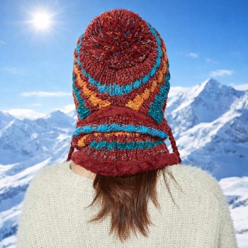 Women's Red Peruvian Beanie & Circle Scarf Set - Fleece-Lined, Warm Hat with Pompoms & Ear Flaps