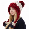 Women’s Warm Winter Peruvian Knit Beanie – Fleece Lined Ear Flaps, 3 Pom Poms, Ponytail Friendly, Beige