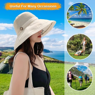 Women's Wide Brim Sun Hat – UPF 50+ Mesh Crown and Adjustable Chin Strap Women wearing wide brim sun hat with mesh crown and chin strap outdoors