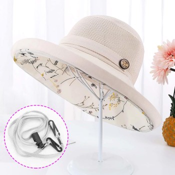 Women's Wide Brim Sun Hat with Mesh Crown & Chin Strap – UPF 50+