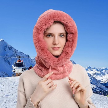 HUAMULAN Women's 3-in-1 Fleece Lined Winter Balaclava Beanie Mask Scarf Set, Ski Snow Dusty Pink