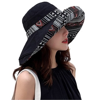 Women's Adjustable Wide Brim Sun Hat Wired Edge UV Protection Summer Beach Fishing Hiking Hat with Chin Strap