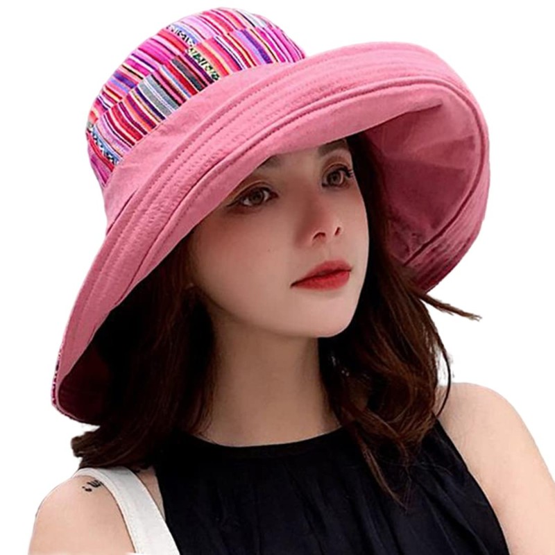 Women's UPF 50+ Wide Brim Sun Hat with Wired Edge and Chin Strap Woman wearing wide brim sun hat with wired edge and chin strap at beach