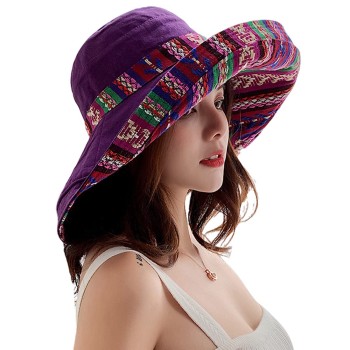 Women's Wide Brim Bohemian Sun Hat with UV Protection & Chin Strap