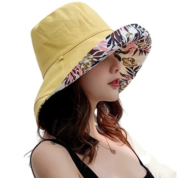 Women's Reversible Wide Brim Sun Hat with Wired Edge, UPF 50+ UV Protection for Beach, Hiking & Travel - Adjustable Chin Strap