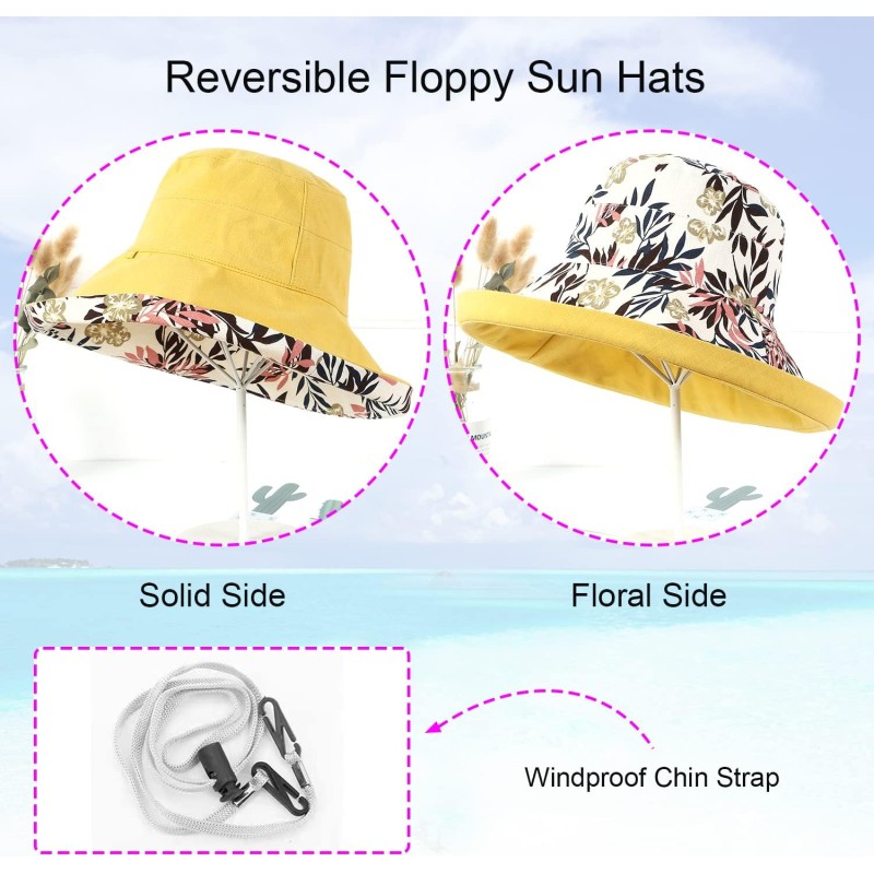Woman wearing reversible wide brim sun hat with UPF 50+ at the beach