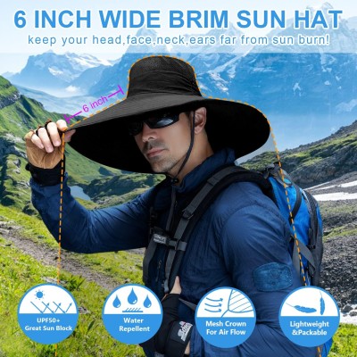 Unisex 6-inch wide brim sun bucket hat for hiking and beach