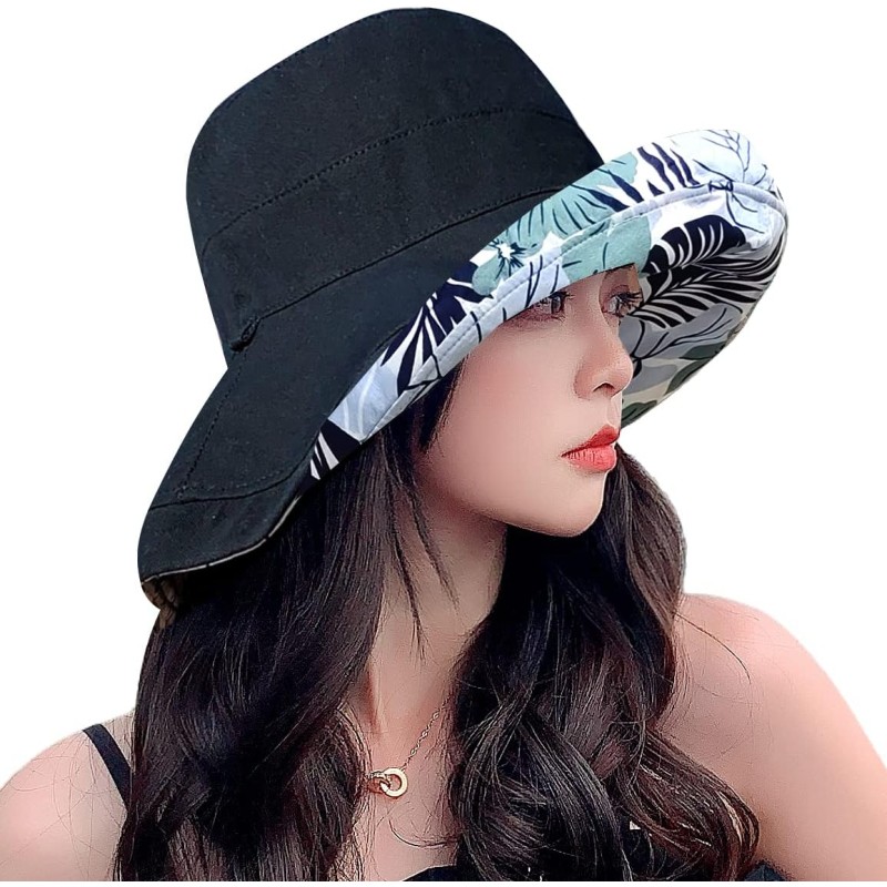 Women's Reversible Wide Brim Sun Hat – UV Protection & Foldable Beach Hat Women wearing a reversible wide brim sun hat with UV protection at the beach