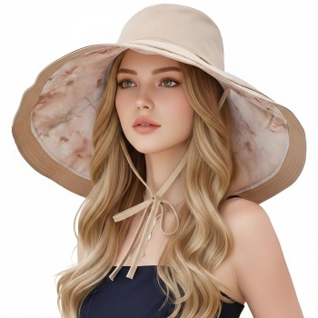 Reversible Wide Brim Sun Hat for Women, Packable & Adjustable Floppy Beach Hat with Metal Wired Edge