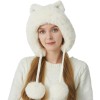 Women’s Winter Peruvian Ear Flap Beanie – Fleece Lined 3 Pom Pom Knit Hat, Cream White, Ponytail Ski Snow Hat