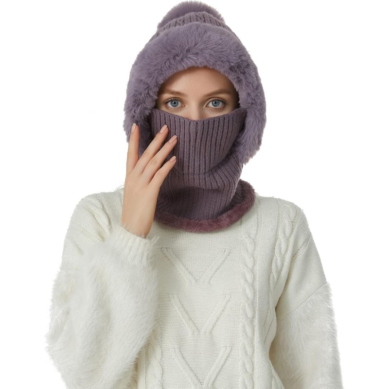 Women's Purple One-Piece Balaclava Beanie Scarf Winter Ski Hat Women's Purple Fleece Lined One-Piece Balaclava Beanie Scarf Ski Hat