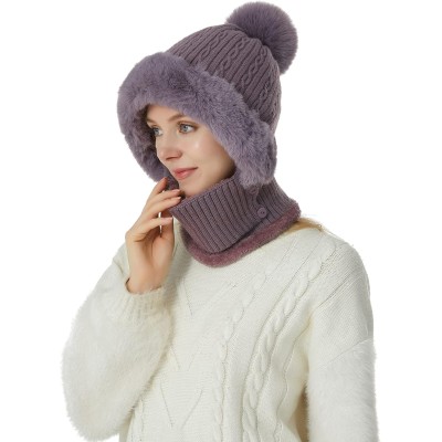 Women's Purple One-Piece Balaclava Beanie Scarf Winter Ski Hat Women's Purple Fleece Lined One-Piece Balaclava Beanie Scarf Ski Hat