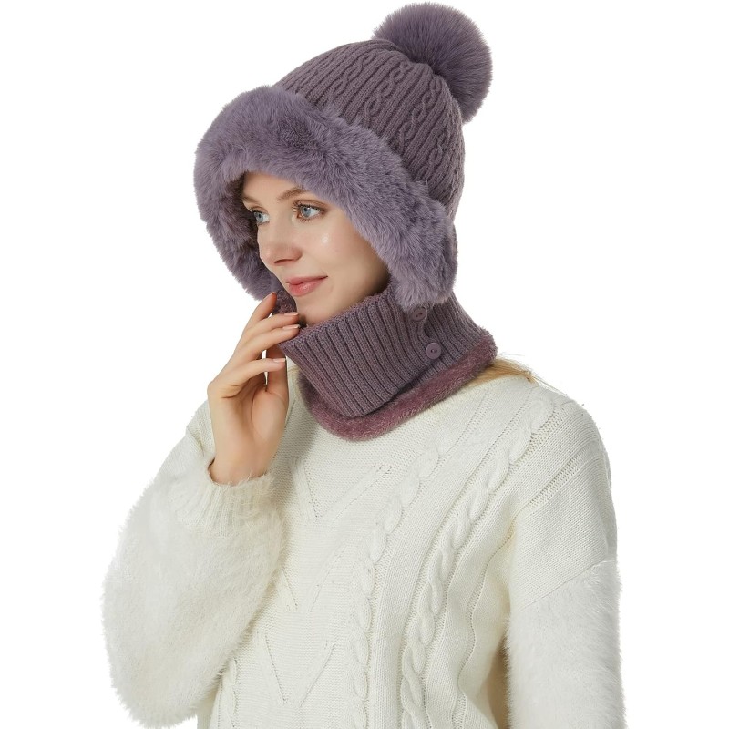 Women's Purple One-Piece Balaclava Beanie Scarf Winter Ski Hat Women's Purple Fleece Lined One-Piece Balaclava Beanie Scarf Ski Hat