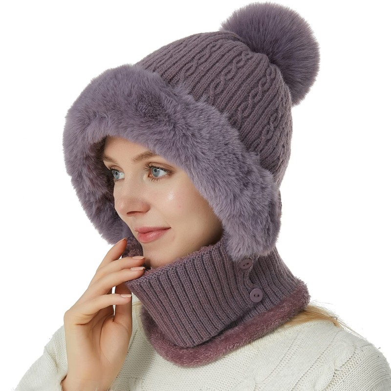 Women's Purple One-Piece Balaclava Beanie Scarf Winter Ski Hat Women's Purple Fleece Lined One-Piece Balaclava Beanie Scarf Ski Hat