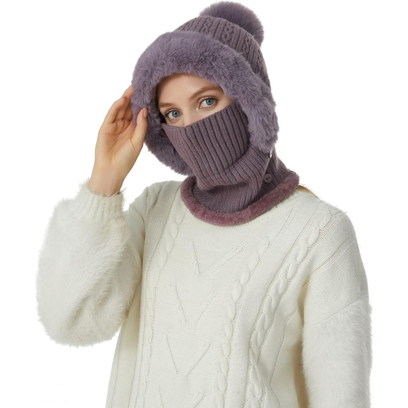 Women's Purple One-Piece Balaclava Beanie Scarf Winter Ski Hat Women's Purple Fleece Lined One-Piece Balaclava Beanie Scarf Ski Hat