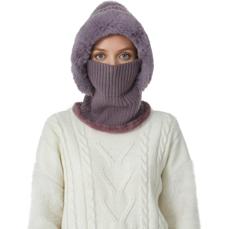 Women's Purple One-Piece Balaclava Beanie Scarf Winter Ski Hat Women's Purple Fleece Lined One-Piece Balaclava Beanie Scarf Ski Hat