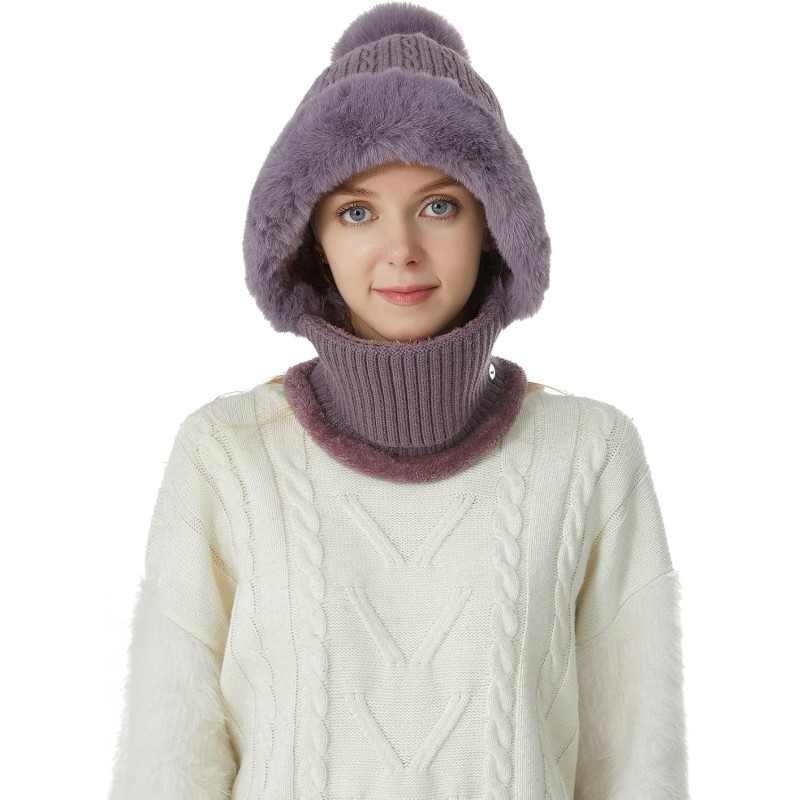 Women's Purple One-Piece Balaclava Beanie Scarf Winter Ski Hat Women's Purple Fleece Lined One-Piece Balaclava Beanie Scarf Ski Hat