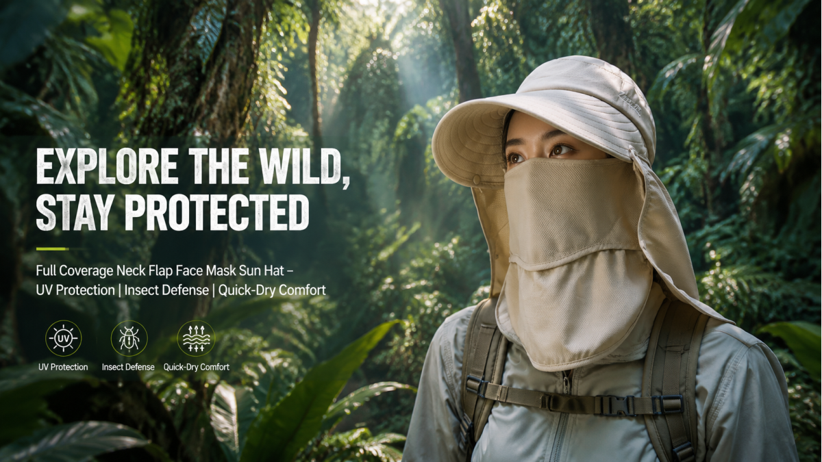 Full Coverage Neck Flap Face Mask Sun Hat for Outdoor Jungle Exploration