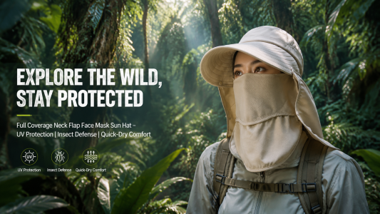 Full Coverage Neck Flap Face Mask Sun Hat for Outdoor Jungle Exploration