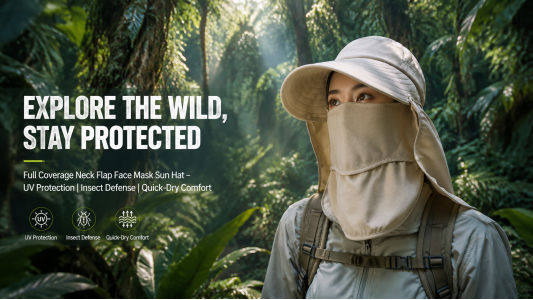 Full Coverage Neck Flap Face Mask Sun Hat for Outdoor Jungle Exploration